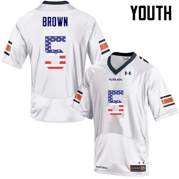 Youth #5 Derrick Brown Auburn Tigers USA Flag Fashion College Football Jerseys-White - Click Image to Close